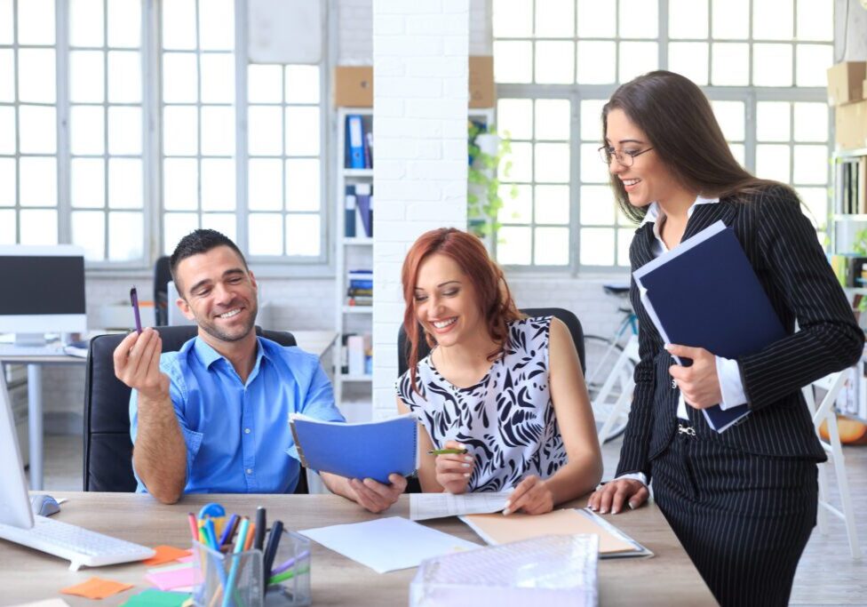 Team discussing in a modern office